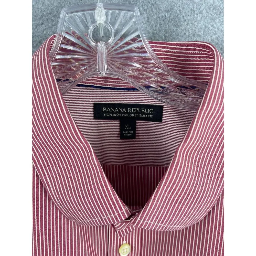 Banana Republic Shirt Men's XL Red Striped Long Sleeve Button‎ Up Non Iron Slim